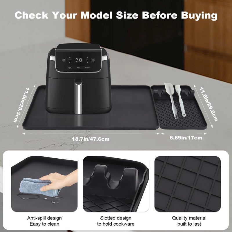 JoaSinc Silicone Heat Resistant Mat for Countertop - 24x16 Inch Air Fryer Mat with Kitchen Accessories Holder Pad for Microwave/Oven,Compatible with Ninja/Cosori/Chefman/Toshiba - Black - Image 2